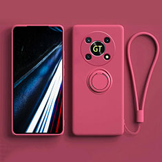 Custodia Silicone Ultra Sottile Morbida Cover con Magnetico Anello Supporto S01 per Huawei Honor X9 5G Rosa Caldo