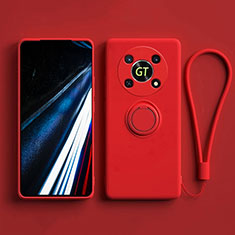 Custodia Silicone Ultra Sottile Morbida Cover con Magnetico Anello Supporto S01 per Huawei Honor X9 5G Rosso