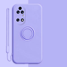 Custodia Silicone Ultra Sottile Morbida Cover con Magnetico Anello Supporto S01 per Huawei P50 Lavanda