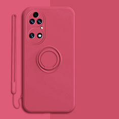 Custodia Silicone Ultra Sottile Morbida Cover con Magnetico Anello Supporto S01 per Huawei P50 Rosso