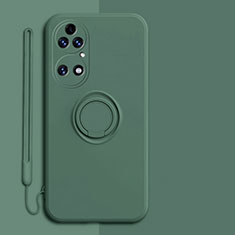 Custodia Silicone Ultra Sottile Morbida Cover con Magnetico Anello Supporto S01 per Huawei P50 Verde Notte