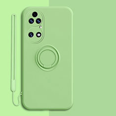 Custodia Silicone Ultra Sottile Morbida Cover con Magnetico Anello Supporto S01 per Huawei P50e Verde Pastello