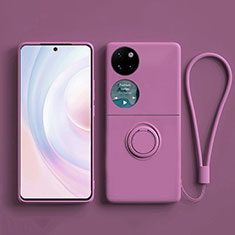 Custodia Silicone Ultra Sottile Morbida Cover con Magnetico Anello Supporto S01 per Huawei P60 Pocket Viola