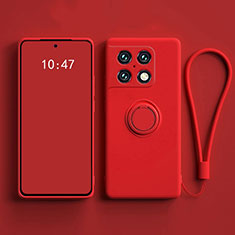 Custodia Silicone Ultra Sottile Morbida Cover con Magnetico Anello Supporto S01 per OnePlus 10 Pro 5G Rosso