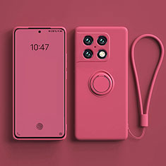 Custodia Silicone Ultra Sottile Morbida Cover con Magnetico Anello Supporto S01 per OnePlus 10 Pro 5G Rosso Rosa