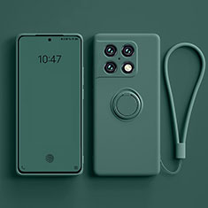 Custodia Silicone Ultra Sottile Morbida Cover con Magnetico Anello Supporto S01 per OnePlus 10 Pro 5G Verde Notte