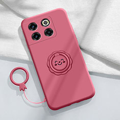 Custodia Silicone Ultra Sottile Morbida Cover con Magnetico Anello Supporto S01 per OnePlus 10T 5G Rosa Caldo