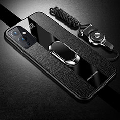 Custodia Silicone Ultra Sottile Morbida Cover con Magnetico Anello Supporto S01 per OnePlus 9 5G Nero