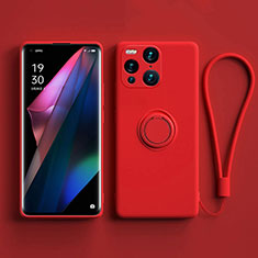 Custodia Silicone Ultra Sottile Morbida Cover con Magnetico Anello Supporto S01 per Oppo Find X3 5G Rosso