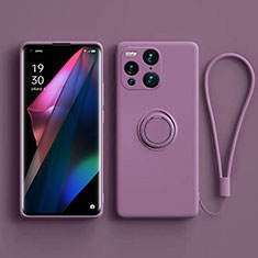 Custodia Silicone Ultra Sottile Morbida Cover con Magnetico Anello Supporto S01 per Oppo Find X3 Pro 5G Viola