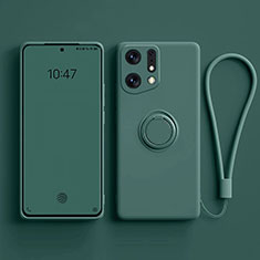 Custodia Silicone Ultra Sottile Morbida Cover con Magnetico Anello Supporto S01 per Oppo Find X5 5G Verde Notte