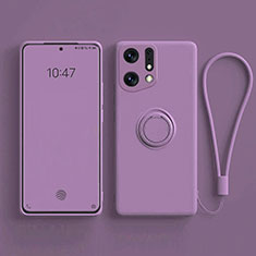 Custodia Silicone Ultra Sottile Morbida Cover con Magnetico Anello Supporto S01 per Oppo Find X5 5G Viola