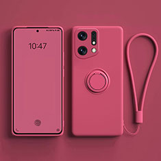 Custodia Silicone Ultra Sottile Morbida Cover con Magnetico Anello Supporto S01 per Oppo Find X5 Pro 5G Rosa Caldo