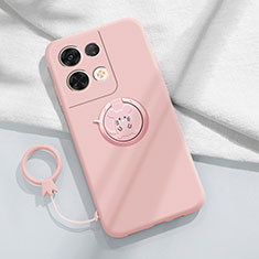 Custodia Silicone Ultra Sottile Morbida Cover con Magnetico Anello Supporto S01 per Oppo Reno9 5G Rosa