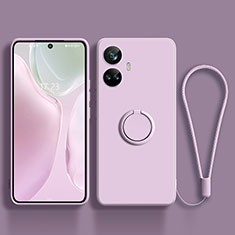 Custodia Silicone Ultra Sottile Morbida Cover con Magnetico Anello Supporto S01 per Realme 10 Pro+ Plus 5G Lavanda