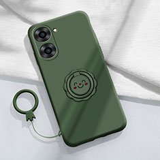 Custodia Silicone Ultra Sottile Morbida Cover con Magnetico Anello Supporto S01 per Realme 10S 5G Verde Notte