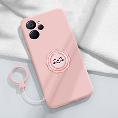 Custodia Silicone Ultra Sottile Morbida Cover con Magnetico Anello Supporto S01 per Realme 10T 5G Rosa