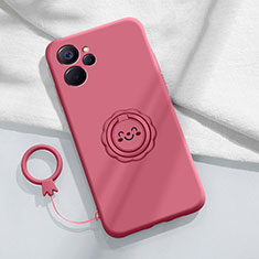 Custodia Silicone Ultra Sottile Morbida Cover con Magnetico Anello Supporto S01 per Realme 10T 5G Rosa Caldo