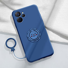 Custodia Silicone Ultra Sottile Morbida Cover con Magnetico Anello Supporto S01 per Realme 9i 5G Blu