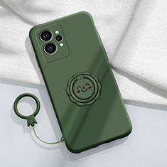 Custodia Silicone Ultra Sottile Morbida Cover con Magnetico Anello Supporto S01 per Realme GT Neo 3T 5G Verde Notte