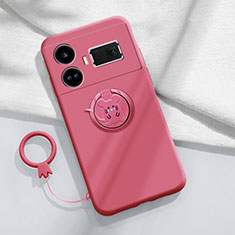 Custodia Silicone Ultra Sottile Morbida Cover con Magnetico Anello Supporto S01 per Realme GT Neo6 5G Rosa Caldo