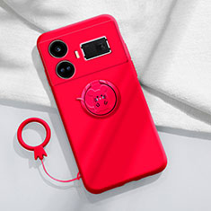 Custodia Silicone Ultra Sottile Morbida Cover con Magnetico Anello Supporto S01 per Realme GT5 5G Rosso