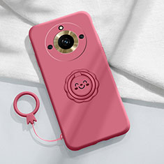 Custodia Silicone Ultra Sottile Morbida Cover con Magnetico Anello Supporto S01 per Realme Narzo 60 Pro 5G Rosa Caldo