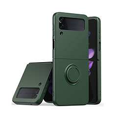 Custodia Silicone Ultra Sottile Morbida Cover con Magnetico Anello Supporto S01 per Samsung Galaxy Z Flip3 5G Verde Notte