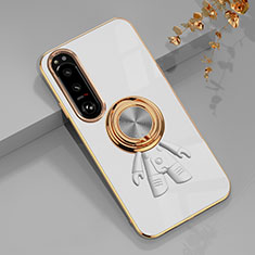 Custodia Silicone Ultra Sottile Morbida Cover con Magnetico Anello Supporto S01 per Sony Xperia 1 IV SO-51C Bianco