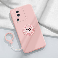 Custodia Silicone Ultra Sottile Morbida Cover con Magnetico Anello Supporto S01 per Vivo iQOO Neo7 5G Rosa