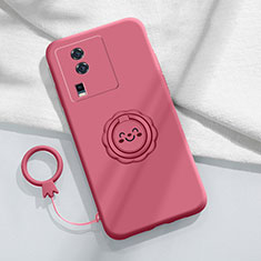 Custodia Silicone Ultra Sottile Morbida Cover con Magnetico Anello Supporto S01 per Vivo iQOO Neo7 5G Rosa Caldo