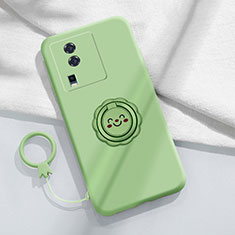 Custodia Silicone Ultra Sottile Morbida Cover con Magnetico Anello Supporto S01 per Vivo iQOO Neo7 SE Verde