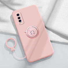 Custodia Silicone Ultra Sottile Morbida Cover con Magnetico Anello Supporto S01 per Vivo iQOO U1 Rosa