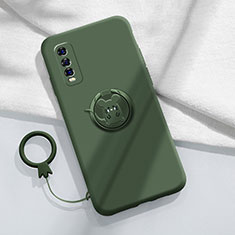 Custodia Silicone Ultra Sottile Morbida Cover con Magnetico Anello Supporto S01 per Vivo iQOO U1 Verde Notte