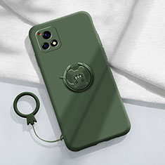 Custodia Silicone Ultra Sottile Morbida Cover con Magnetico Anello Supporto S01 per Vivo iQOO U3 5G Verde Notte