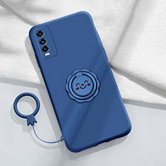 Custodia Silicone Ultra Sottile Morbida Cover con Magnetico Anello Supporto S01 per Vivo iQOO U5 5G Blu