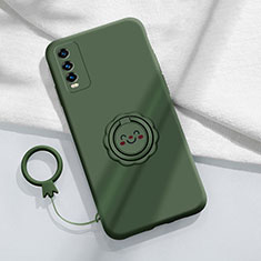 Custodia Silicone Ultra Sottile Morbida Cover con Magnetico Anello Supporto S01 per Vivo iQOO U5 5G Verde Notte