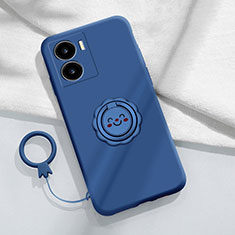 Custodia Silicone Ultra Sottile Morbida Cover con Magnetico Anello Supporto S01 per Vivo iQOO Z7 5G Blu