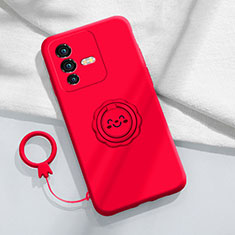 Custodia Silicone Ultra Sottile Morbida Cover con Magnetico Anello Supporto S01 per Vivo V25 Pro 5G Rosso