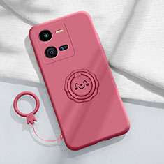 Custodia Silicone Ultra Sottile Morbida Cover con Magnetico Anello Supporto S01 per Vivo V25e Rosa Caldo