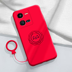 Custodia Silicone Ultra Sottile Morbida Cover con Magnetico Anello Supporto S01 per Vivo V25e Rosso