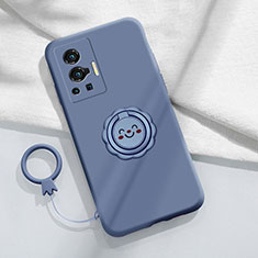 Custodia Silicone Ultra Sottile Morbida Cover con Magnetico Anello Supporto S01 per Vivo X70 Pro 5G Grigio Lavanda