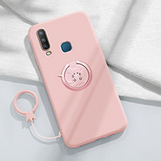 Custodia Silicone Ultra Sottile Morbida Cover con Magnetico Anello Supporto S01 per Vivo Y12 Rosa