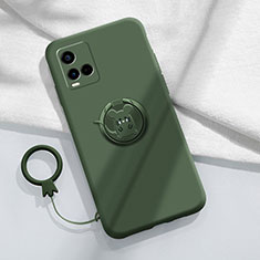 Custodia Silicone Ultra Sottile Morbida Cover con Magnetico Anello Supporto S01 per Vivo Y21 Verde Notte