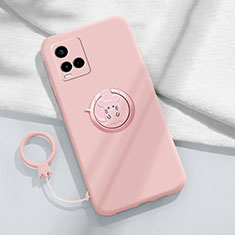 Custodia Silicone Ultra Sottile Morbida Cover con Magnetico Anello Supporto S01 per Vivo Y21a Rosa