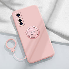 Custodia Silicone Ultra Sottile Morbida Cover con Magnetico Anello Supporto S01 per Vivo Y73s 5G Rosa