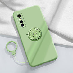 Custodia Silicone Ultra Sottile Morbida Cover con Magnetico Anello Supporto S01 per Vivo Y73s 5G Verde