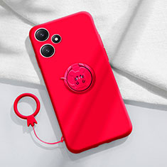 Custodia Silicone Ultra Sottile Morbida Cover con Magnetico Anello Supporto S01 per Xiaomi Poco M6 Pro 5G Rosso