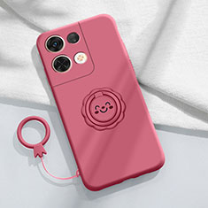 Custodia Silicone Ultra Sottile Morbida Cover con Magnetico Anello Supporto S01 per Xiaomi Redmi Note 13 Pro 5G Rosa Caldo