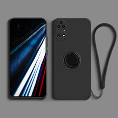 Custodia Silicone Ultra Sottile Morbida Cover con Magnetico Anello Supporto S02 per Huawei P50e Nero